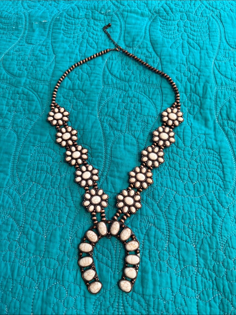 White Stone Floral Squash Blossom Necklace